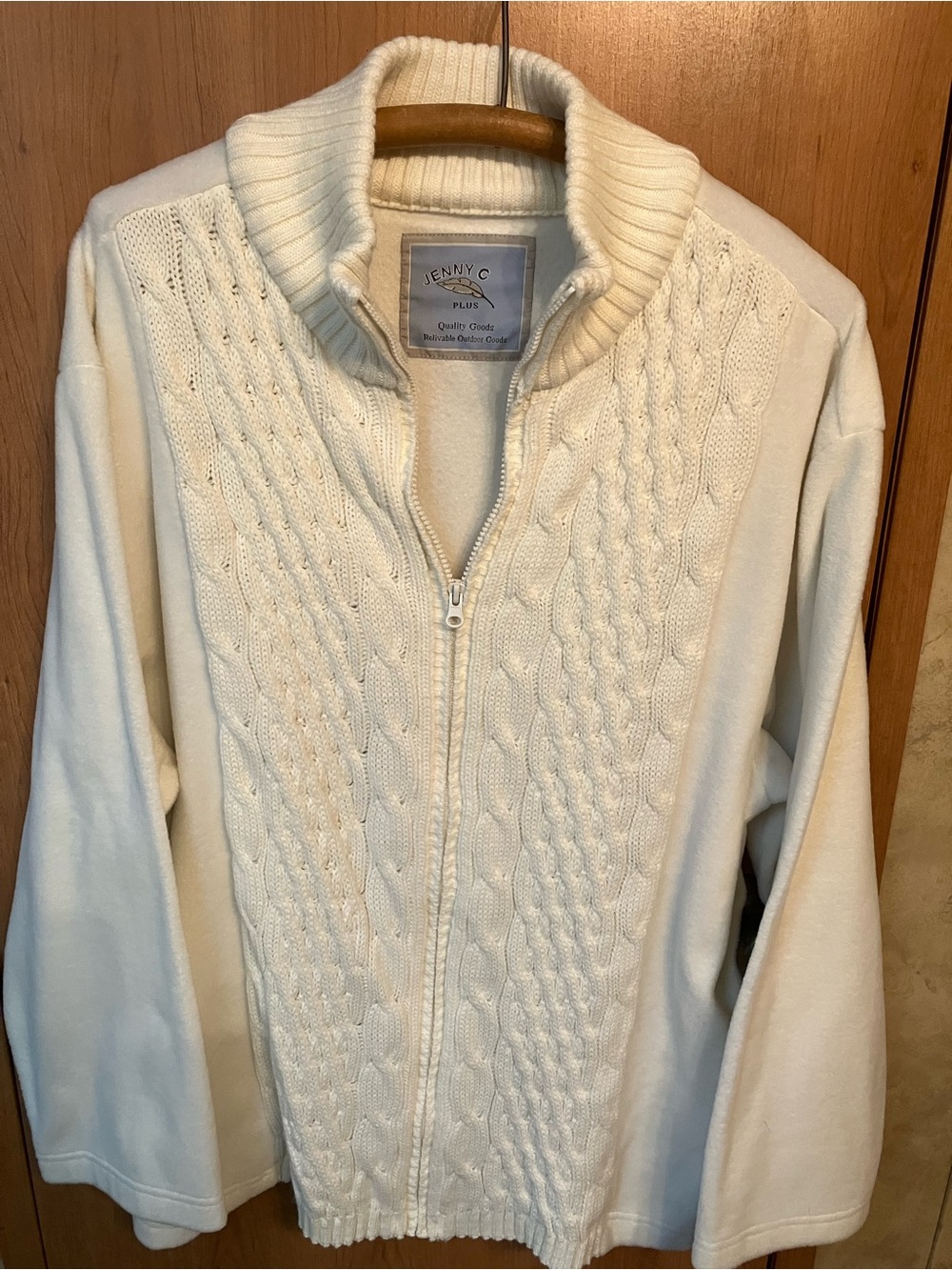 Jenny C Plus 3X Cream Cable-Front Zip Up Cardigan Sweater
